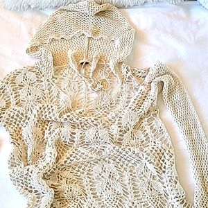 Free People Crochet Pullover Hoodie